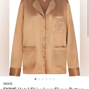 SKIMS Hotel Shine Long Sleeve Button Up Pajama Top Womens L Gold